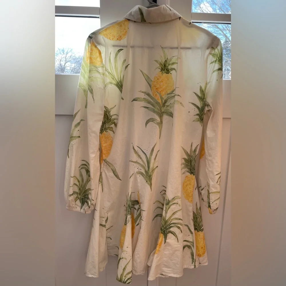 Pineapple shirt dress Hawaiian fit flare Cobalt Tawny medium button up boutique - Picture 5 of 10